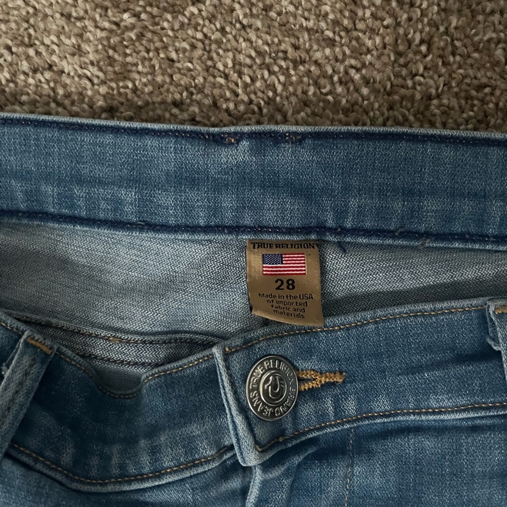 True Religion Blue Straight Leg Jeans with Distressed Details - Picture 3 of 6